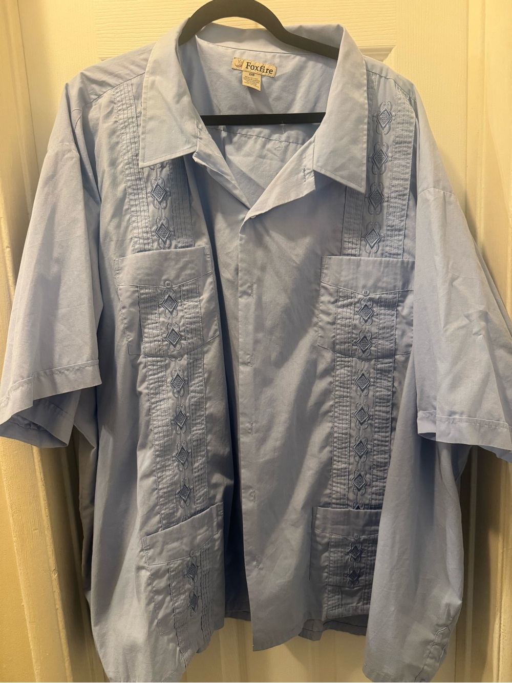 Light Blue Short-Sleeve Embroidered Guayabera Shirt